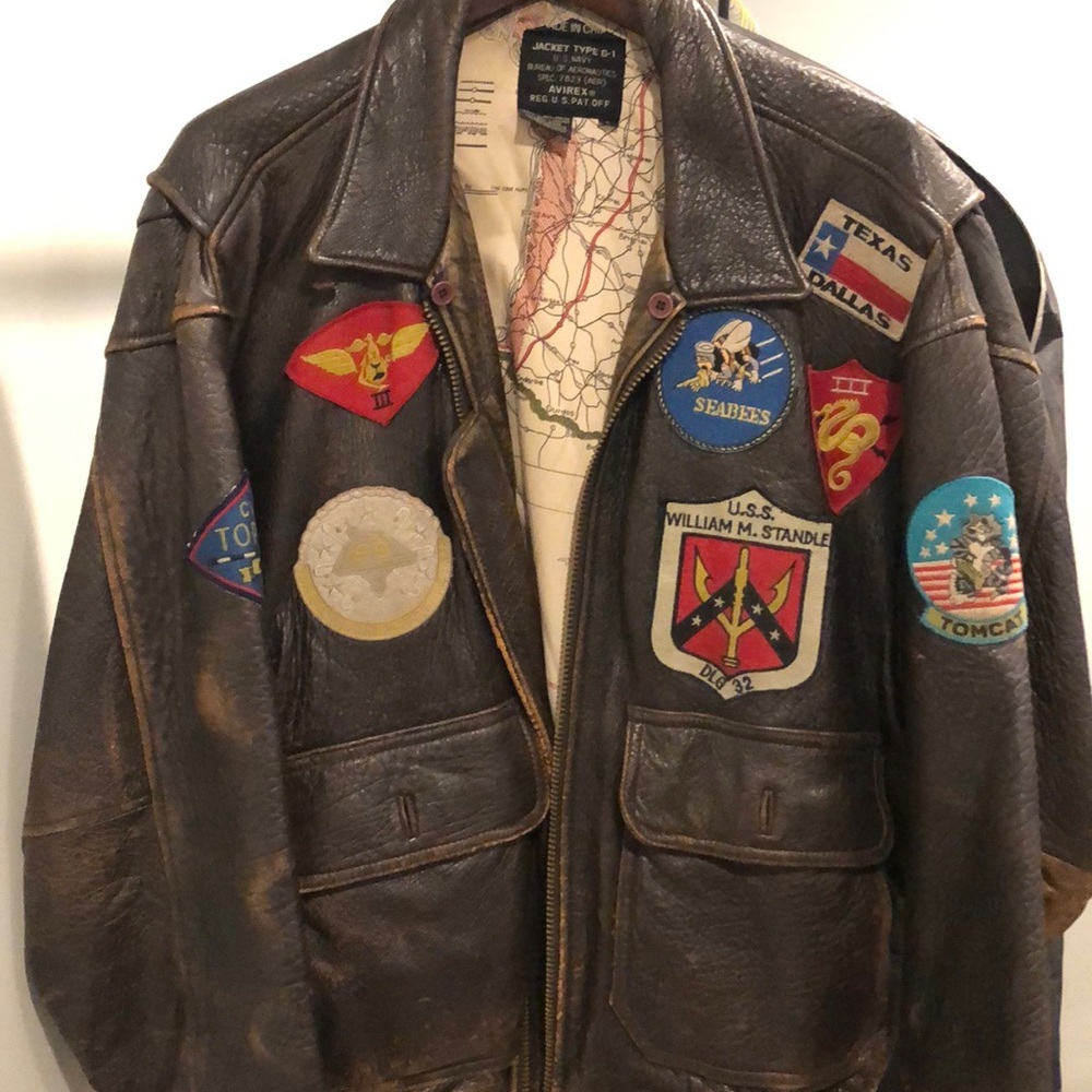 Men’s patch leather bomber coat